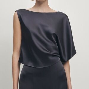 NWT Massimo Dutti Studio Satin Co-ord Top Navy Medium Quiet Luxury Minimalist